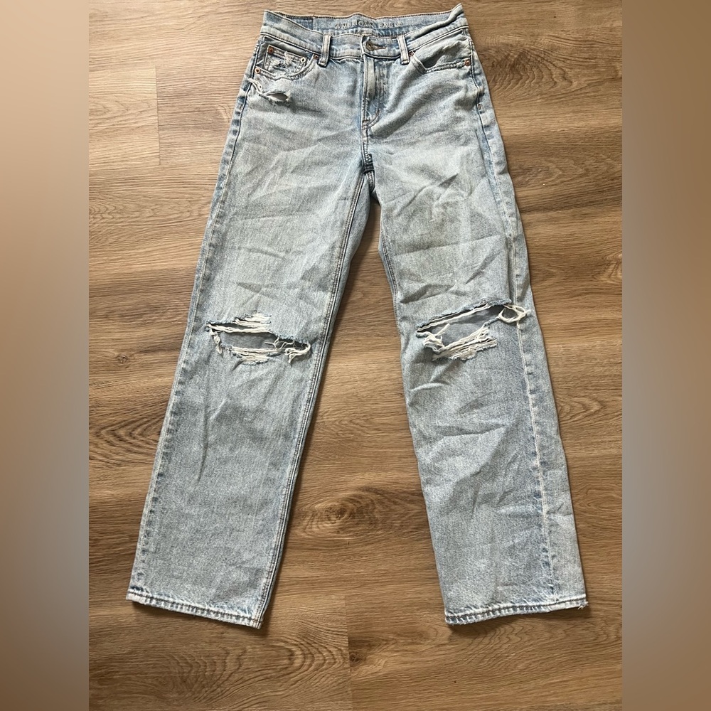 American Eagle Outfitters Light Blue Distressed Women's Jeans-high waisted